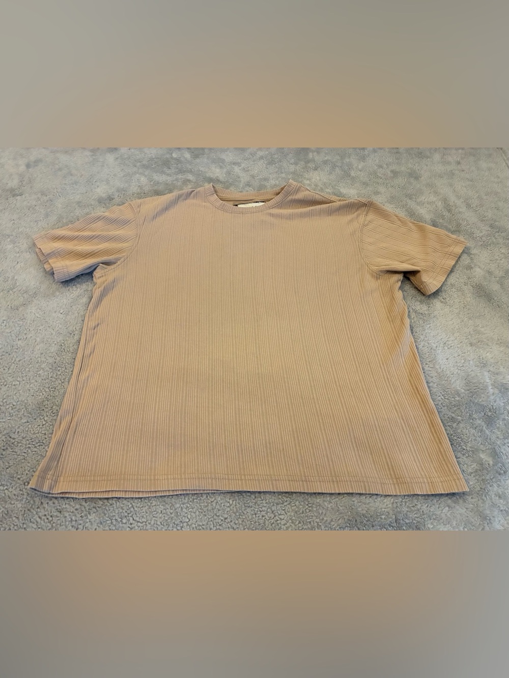 Beige Ribbed Short-Sleeve Men's T-Shirt Size Small